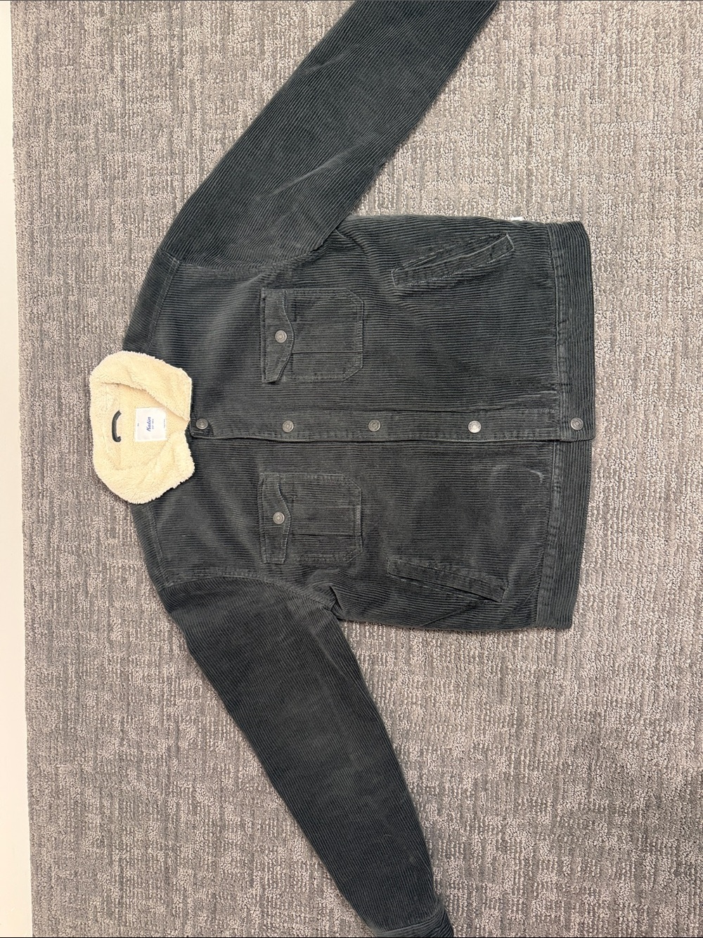 Katin Black Corduroy Jacket with Cream Sherpa Collar